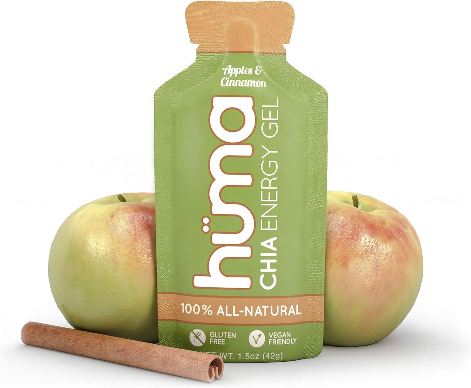 Huma Chia Energy Gel - 9 count x 43g - 21gr Carbs, 105mg Sodium, 100% All Natural, Vegan, Gluten Free, Caffeine Free, No Stomach Problems, Great Taste, Easy Digestion Apple and Cinnamon