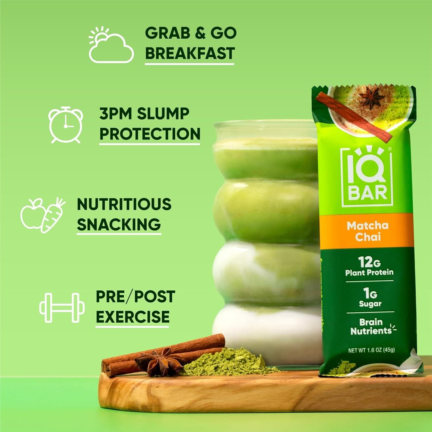 IQBAR Brain and Body Keto Protein Bars - Matcha Chai Keto Bars - 12-Count Energy Bars - Low Carb Protein Bars - High Fiber Vegan Bars and Low Sugar Meal Replacement Bars - Vegan Snack