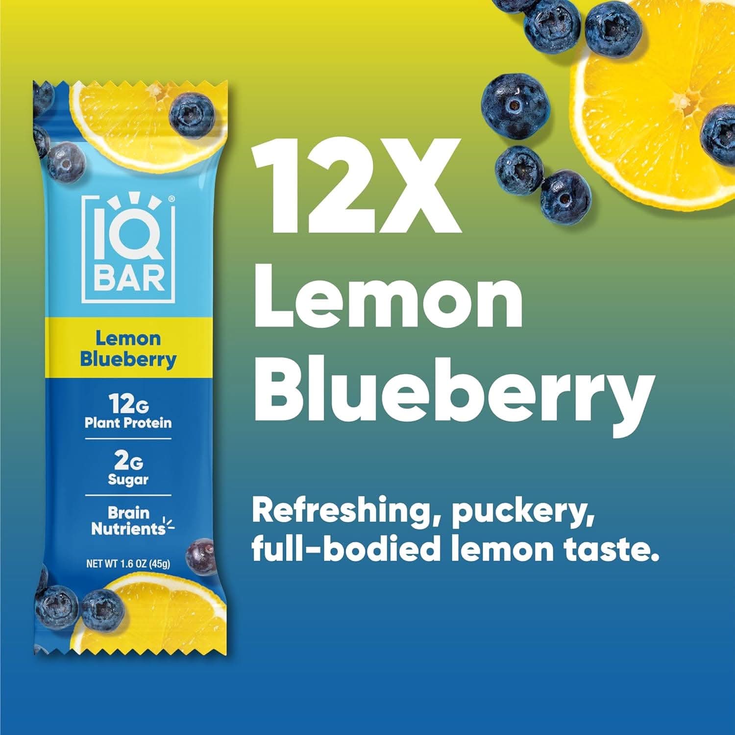 IQBAR Brain and Body Keto Protein Bars - Lemon Blueberry Keto Bars - 12-Count Energy Bars - Low Carb Protein Bars - High Fiber Vegan Bars and Low Sugar Meal Replacement Bars - Vegan Snacks