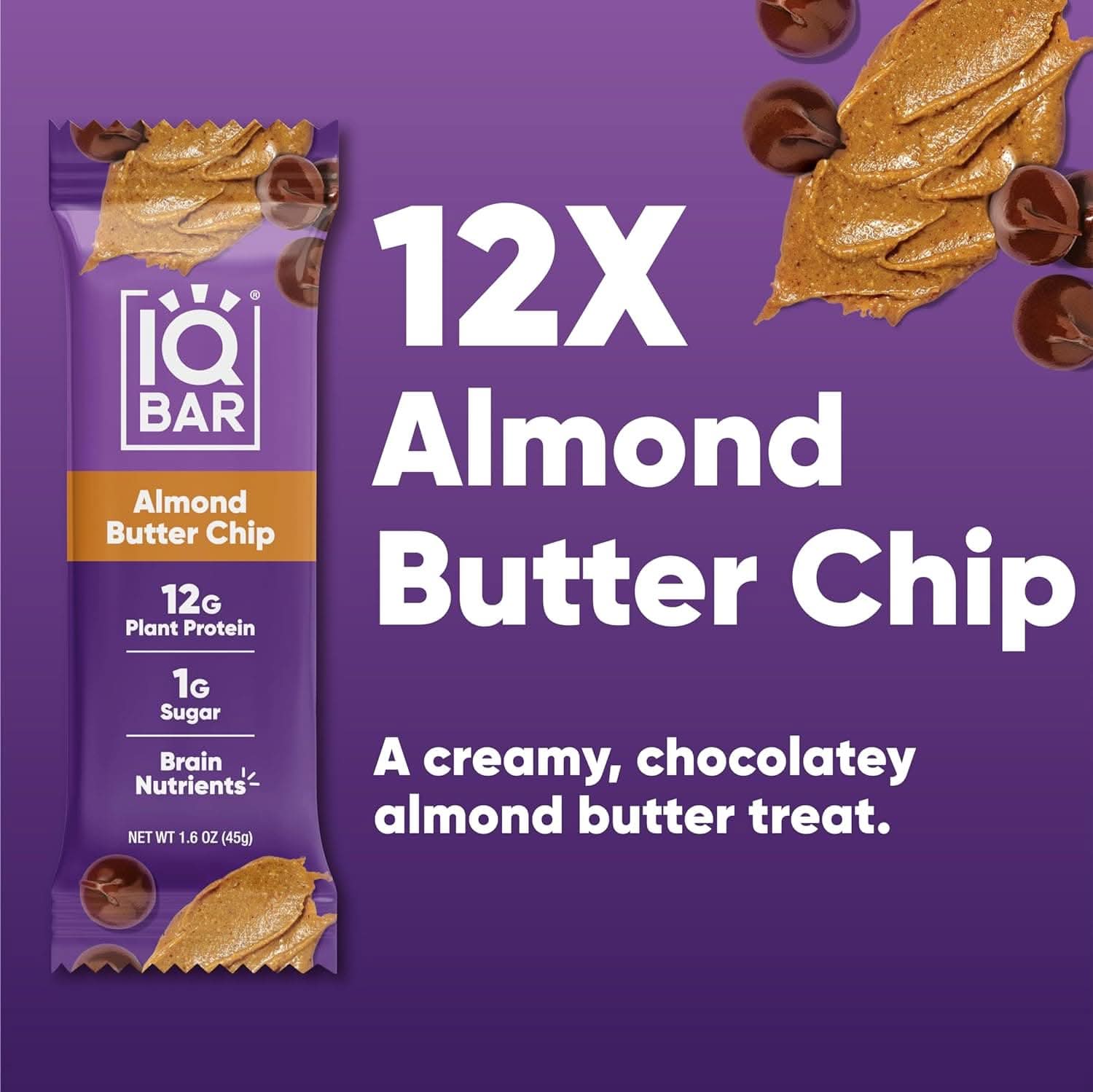 IQBAR Brain and Body Keto Protein Bars - Almond Butter Chip Keto Bars - 12-Count Energy Bars - Low Carb Protein Bars - High Fiber Vegan Bars and Low Sugar Meal Replacement Bars - Vegan Snacks