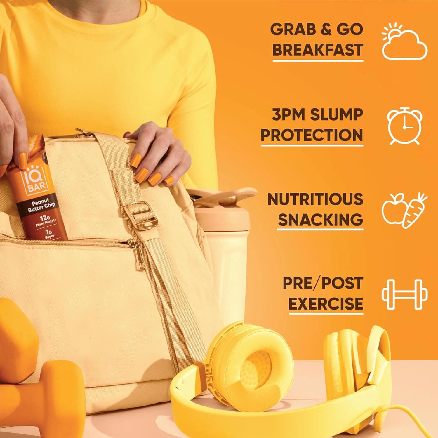 IQ BAR Brain + Body Bars, Peanut Butter Chip | Keto, Vegan | 11g Protein, <1g Sugar, 4g Net Carbs | Non-GMO, Gluten-Free, No Sugar Alcohols | 12-Count