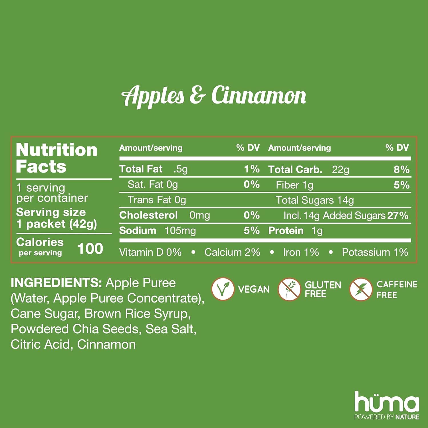 Huma Chia Energy Gel - 9 count x 43g - 21gr Carbs, 105mg Sodium, 100% All Natural, Vegan, Gluten Free, Caffeine Free, No Stomach Problems, Great Taste, Easy Digestion