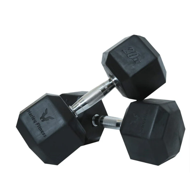 Harley Fitness Rubber Hex Dumbbell With Chrome Handle
