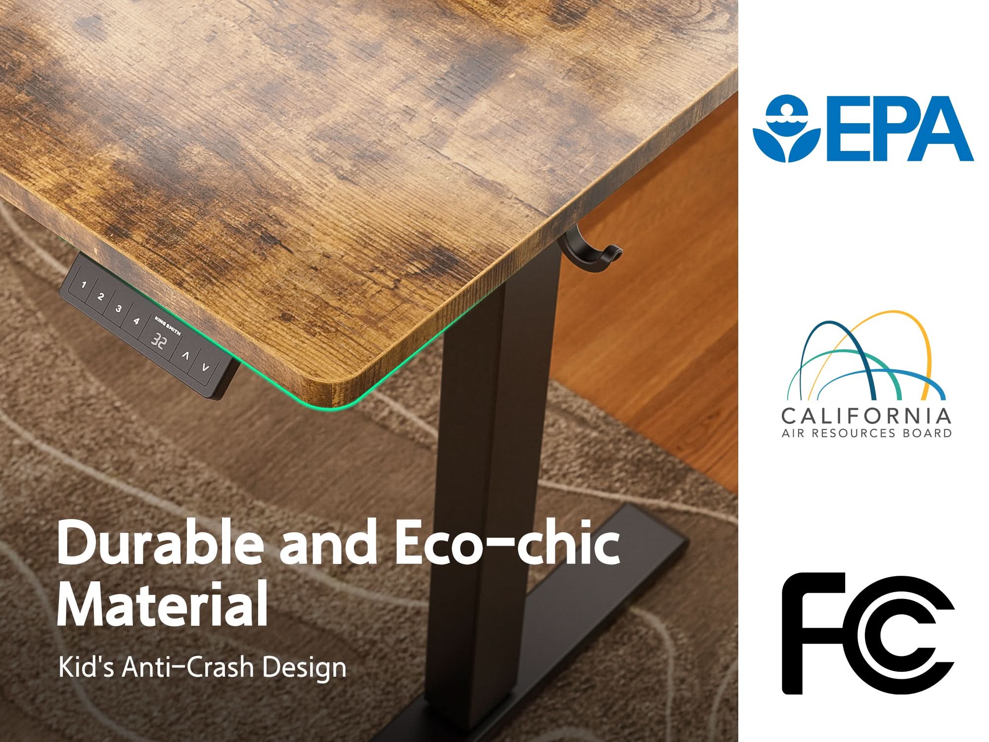 Kingsmith ETSFI21 Smart Adjustable Electric Standing Desk with Drawer and Monitor Stand