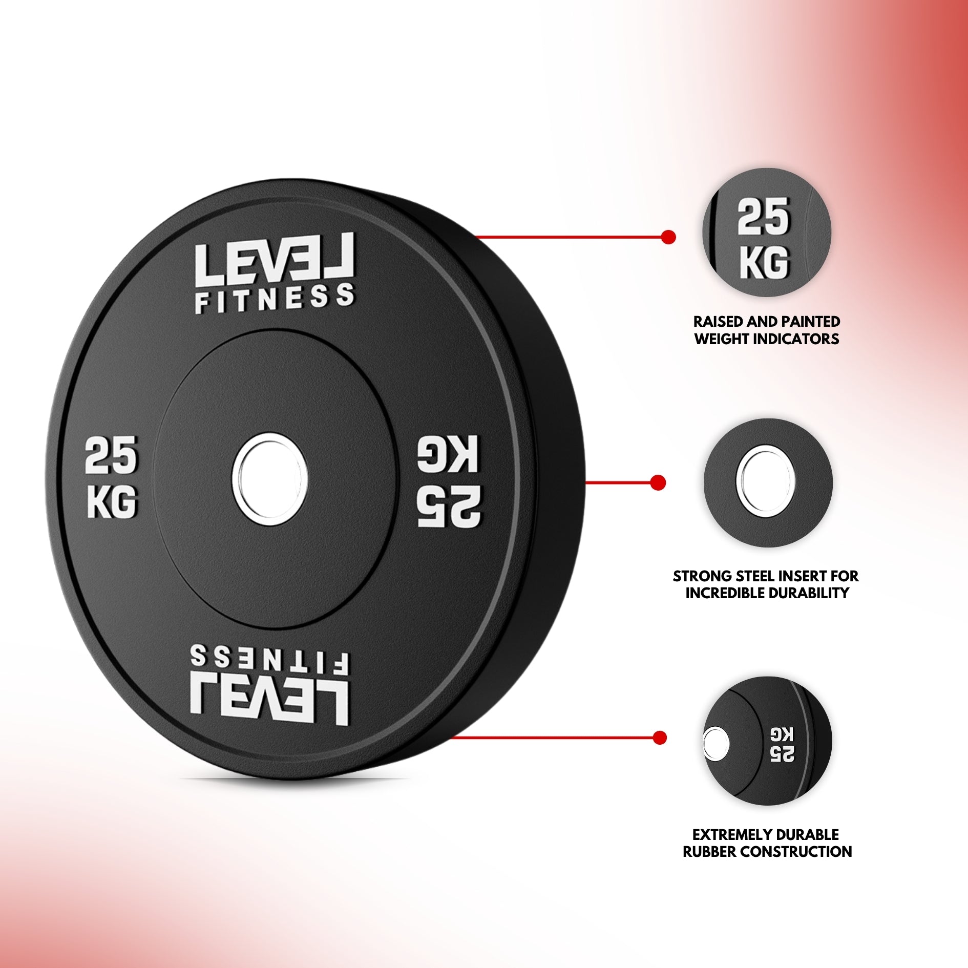 Level Fitness Black Rubber Olympic Bumper Plates - 5 to 25 KG | Per Piece