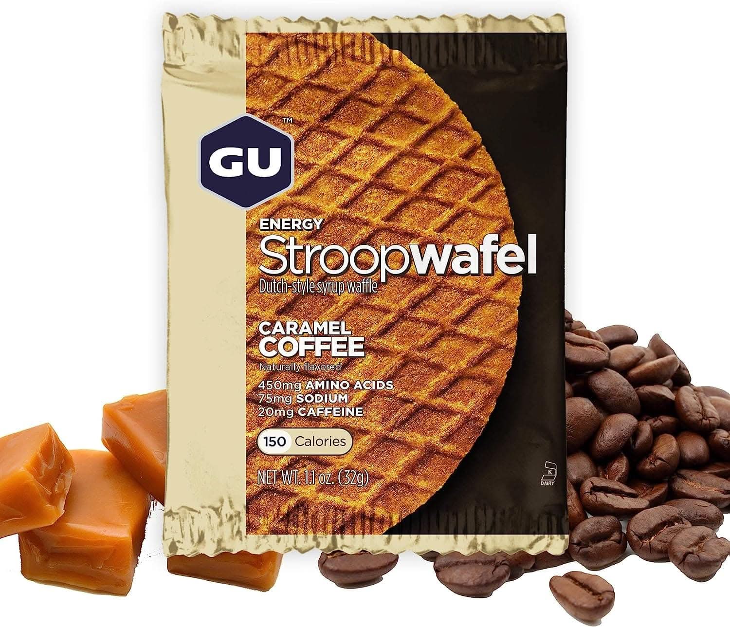 GU Energy Stroopwafel Sports Nutrition Waffle, 16-Count Caramel Coffee