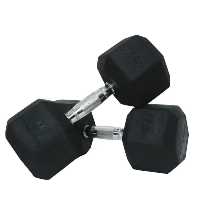 Harley Fitness Rubber Hex Dumbbell With Chrome Handle