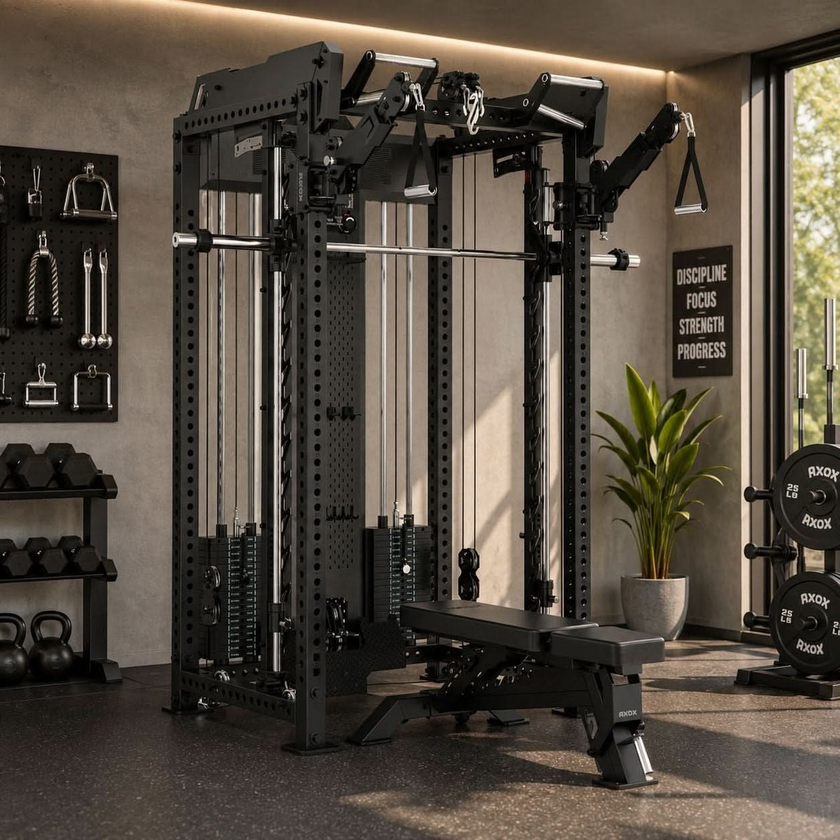 Axox Fitness R7 Pro Functional Trainer with Adjustable Bench – Multi-Function Home Gym Machine