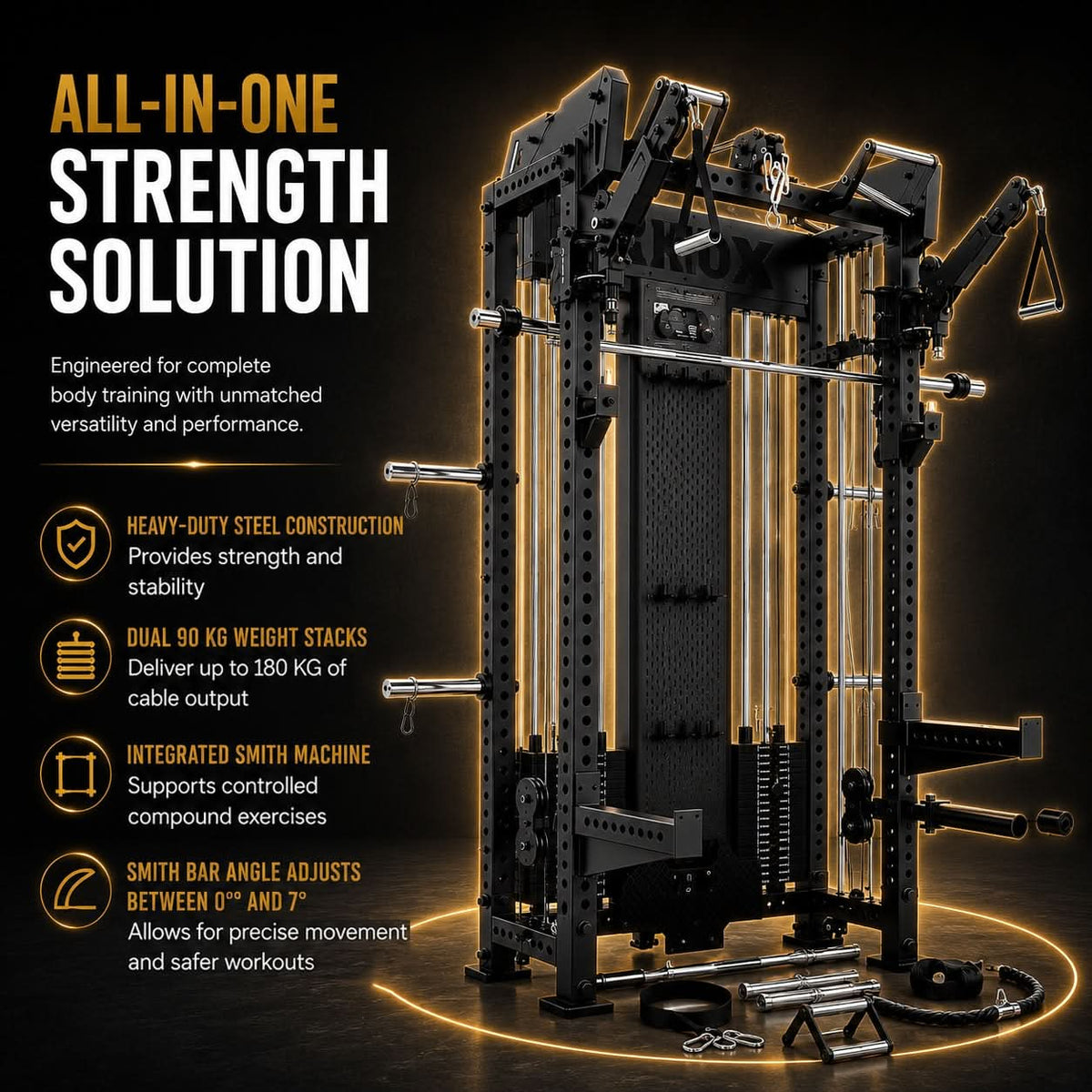 Axox Fitness R7 Pro Functional Trainer with Adjustable Bench – Multi-Function Home Gym Machine
