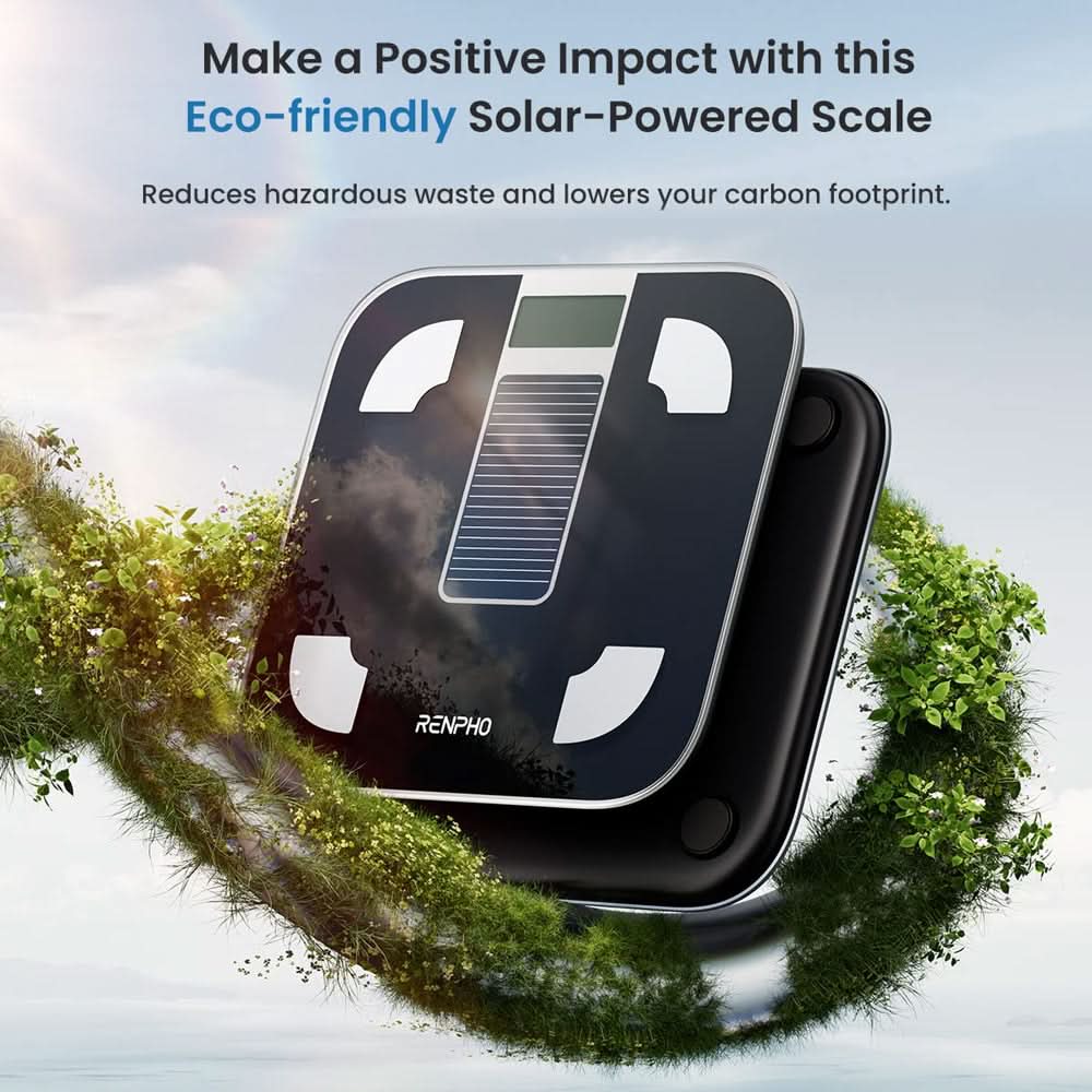 RENPHO Scale for Body Weight, Battery-Free Solar Power Digital Bathroom Smart Scale Bluetooth Body Fat Scale, Body Composition Monitor with App 400lbs
