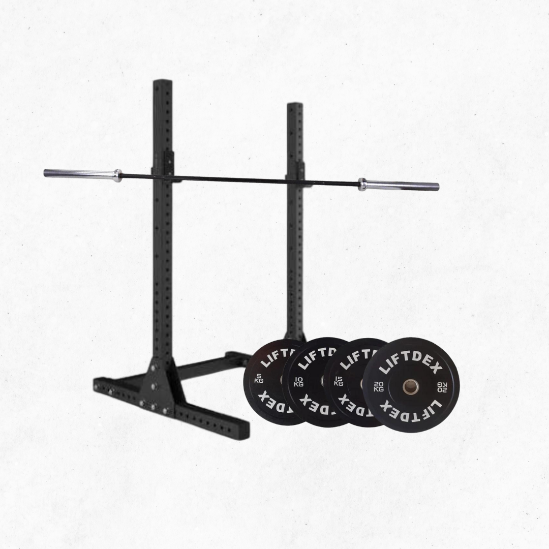 Combo Deal | Liftdex Baseline Stand + 80 KG 3D Rubber Bumper Plate Set