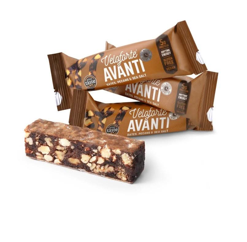Veloforte Avanti Energy Bar - Dates, Pecans and Sea salt - 9 count x 62g - 5gr plant protein, 40gr Carbs, Sea Salt Electrolytes, Rich in Dual Carbohydrates, 100% Natural, Vegan, Gluten Free