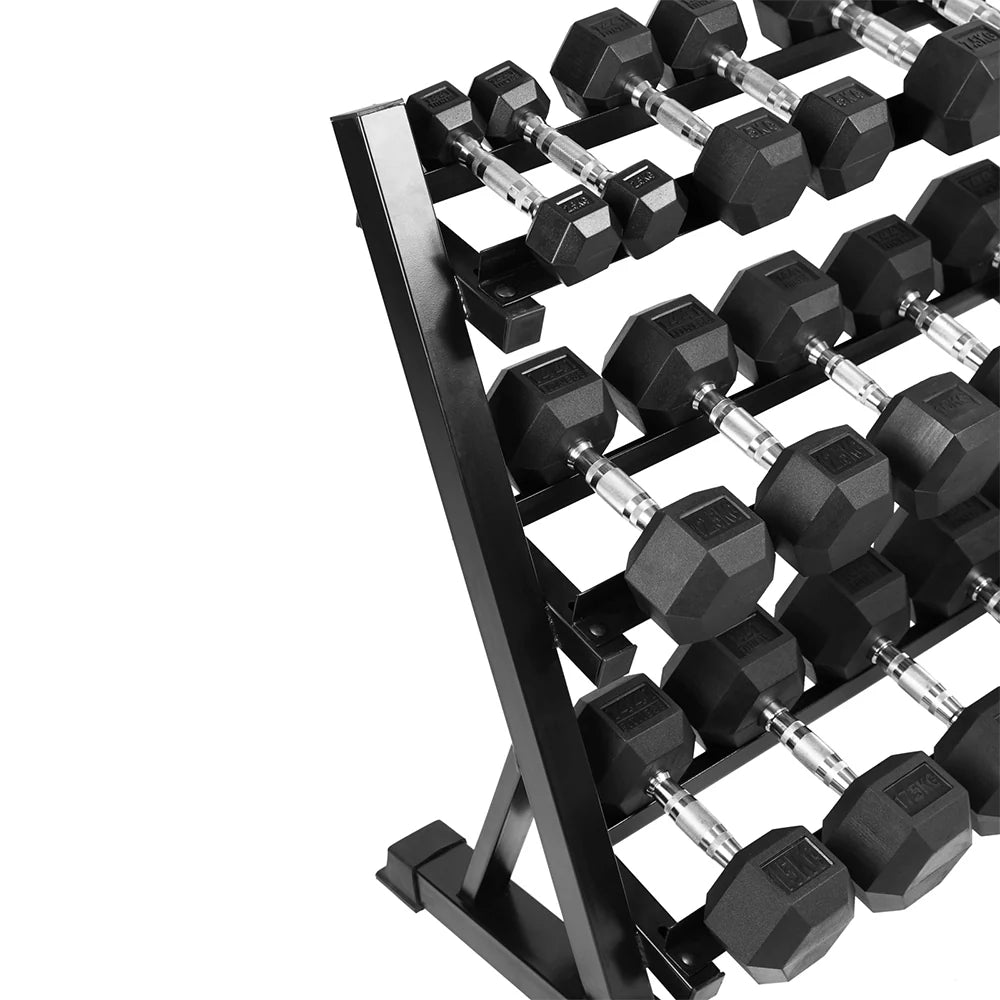 Level Fitness 2.5Kg to 20Kg Dumbbell Sets with 3 Tier Dumbbells Rack | 8 Pairs of Dumbbells