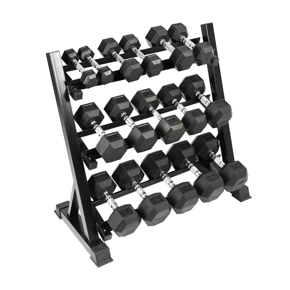 Level Fitness 2.5Kg to 20Kg Dumbbell Sets with 3 Tier Dumbbells Rack | 8 Pairs of Dumbbells