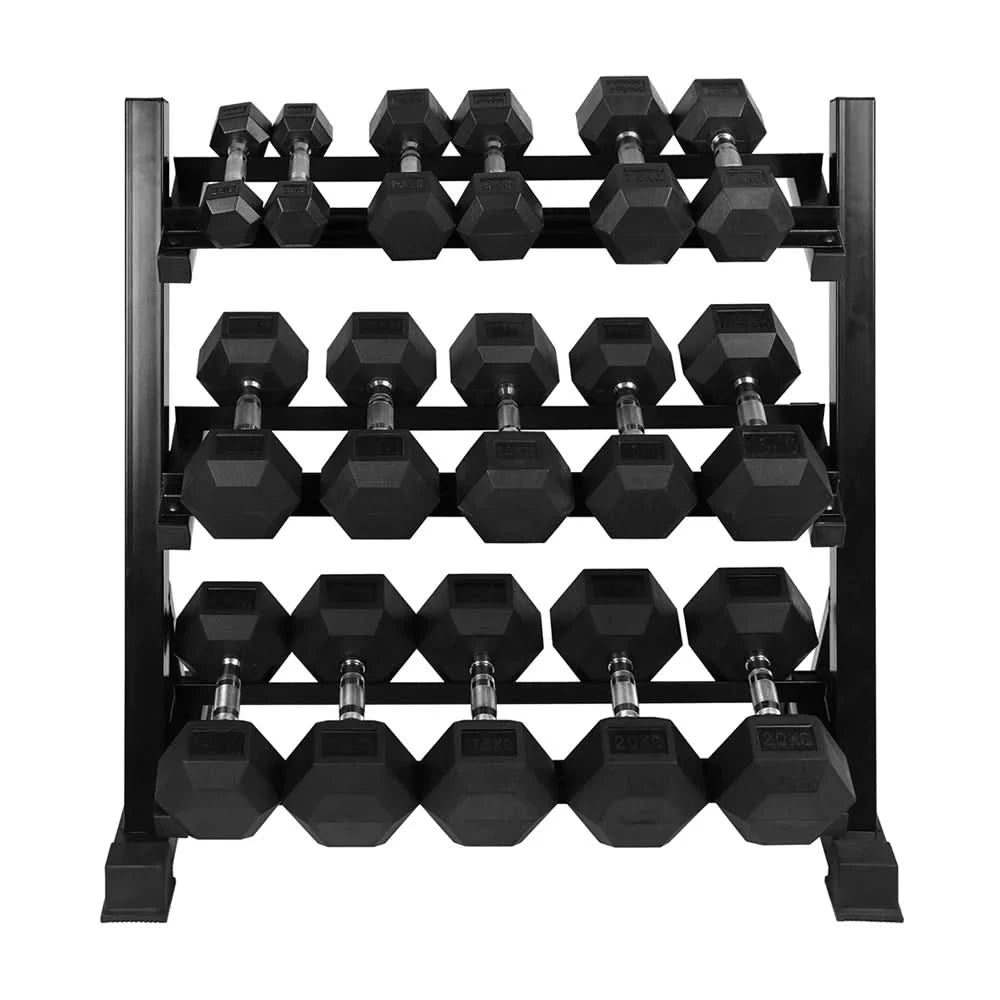 Level Fitness 2.5Kg to 20Kg Dumbbell Sets with 3 Tier Dumbbells Rack | 8 Pairs of Dumbbells Combo Set