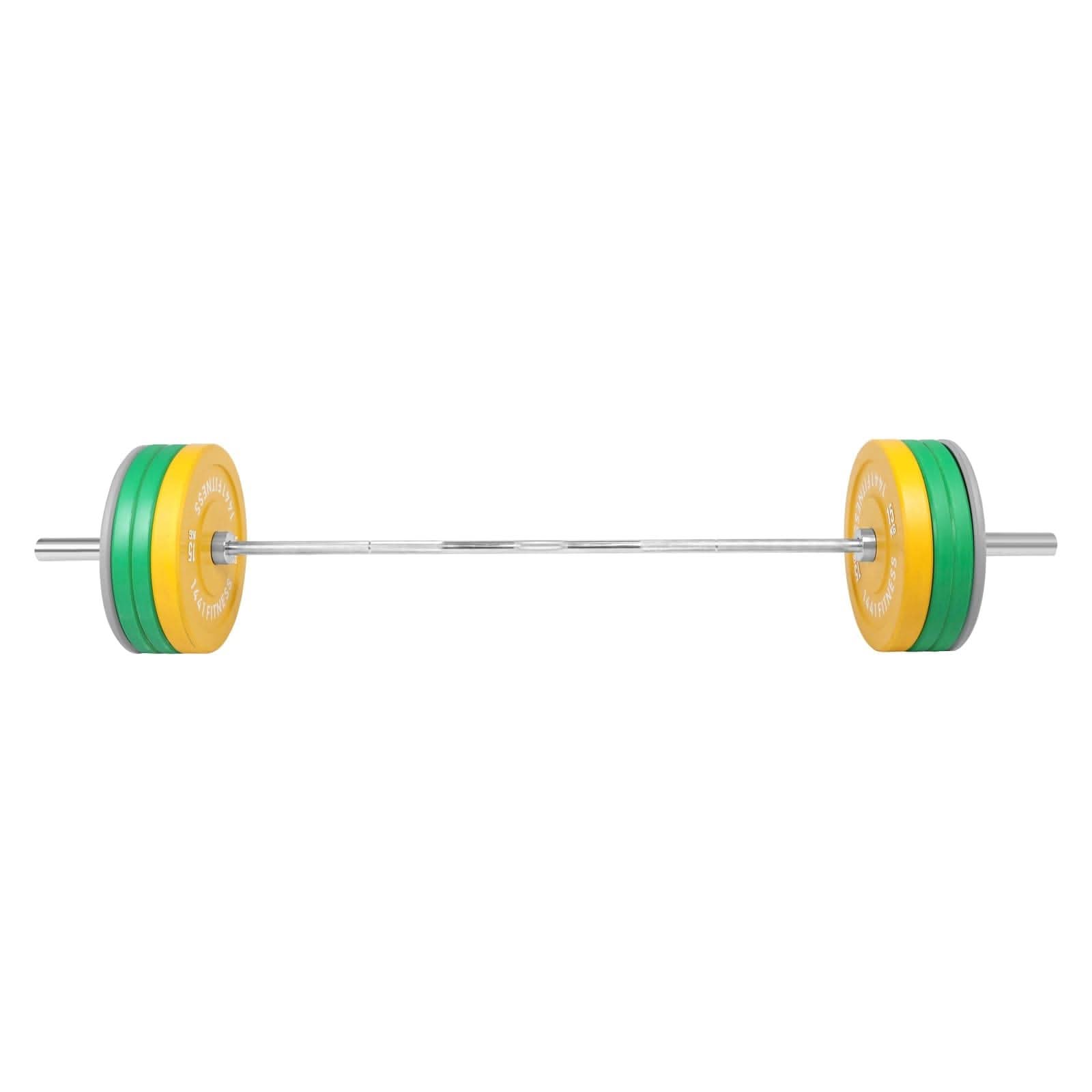 Combo 7 Ft Olympic Barbell and Color Bumper Plate Set - 100 KG | 1441 Fitness