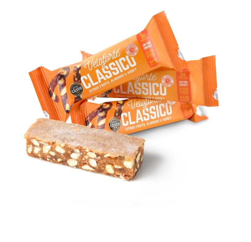Veloforte Classico Energy Bar - Citrus Fruits, Almonds and Honey - 9 count x 62g - 5gr plant protein, 40gr Carbs, Rich in Dual source Carbohydrates, 100% Natural, Vegetarian, Gluten Free