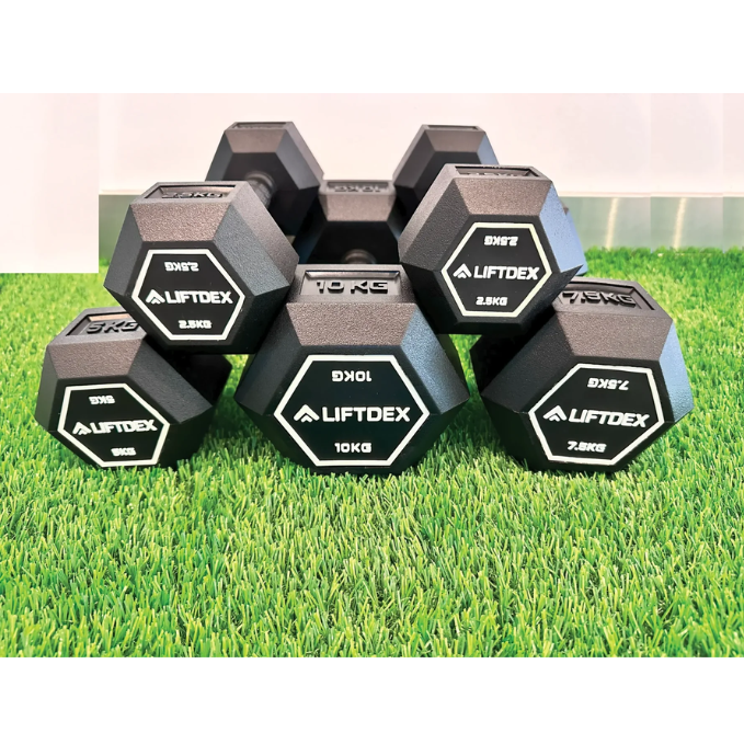 Liftdex Rubber Hex Dumbbell Pair, 2.5 KG - 30 KG
