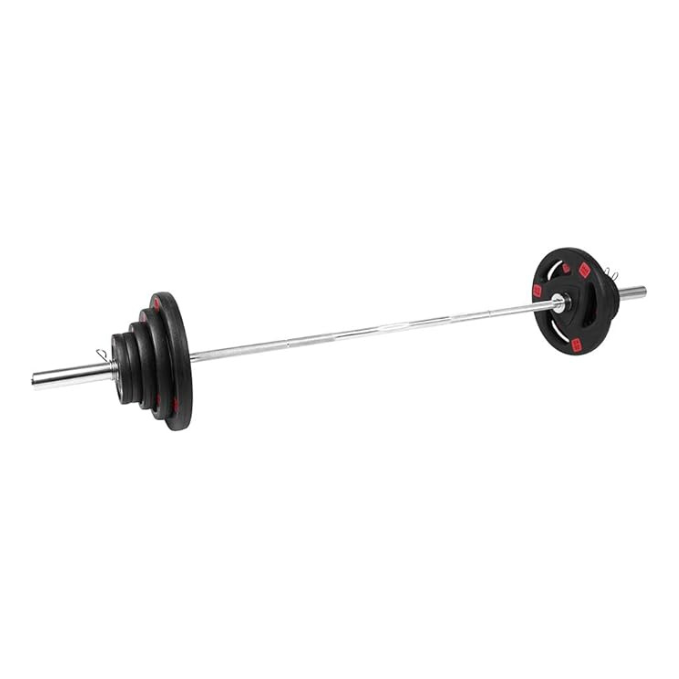 Combo 1441 Fitness 7 Ft Olympic Bar with Rubber Bumper Plates - 80 KG Set