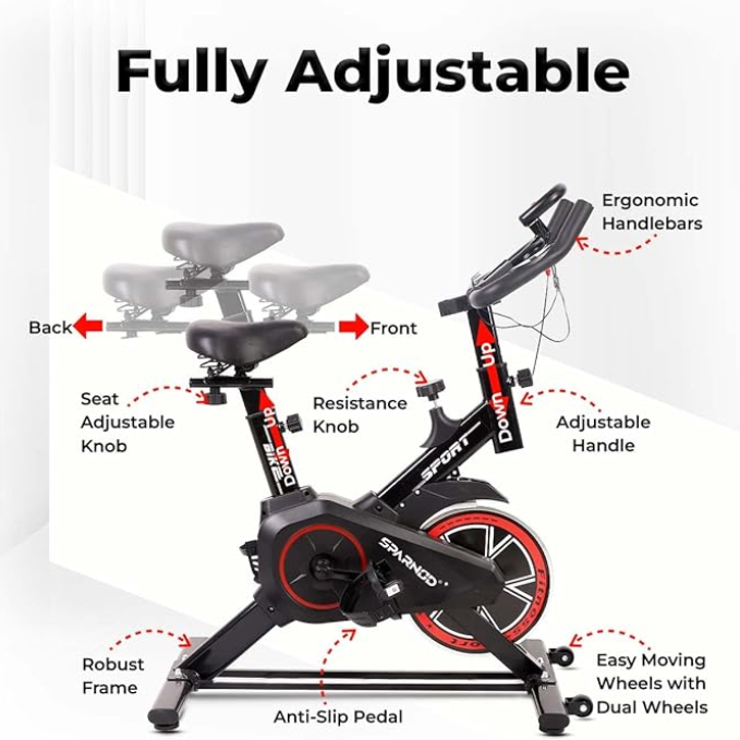 Sparnod Fitness Exercise Bike With 8Kg Flywheel & Hand Pulse, SSB-08