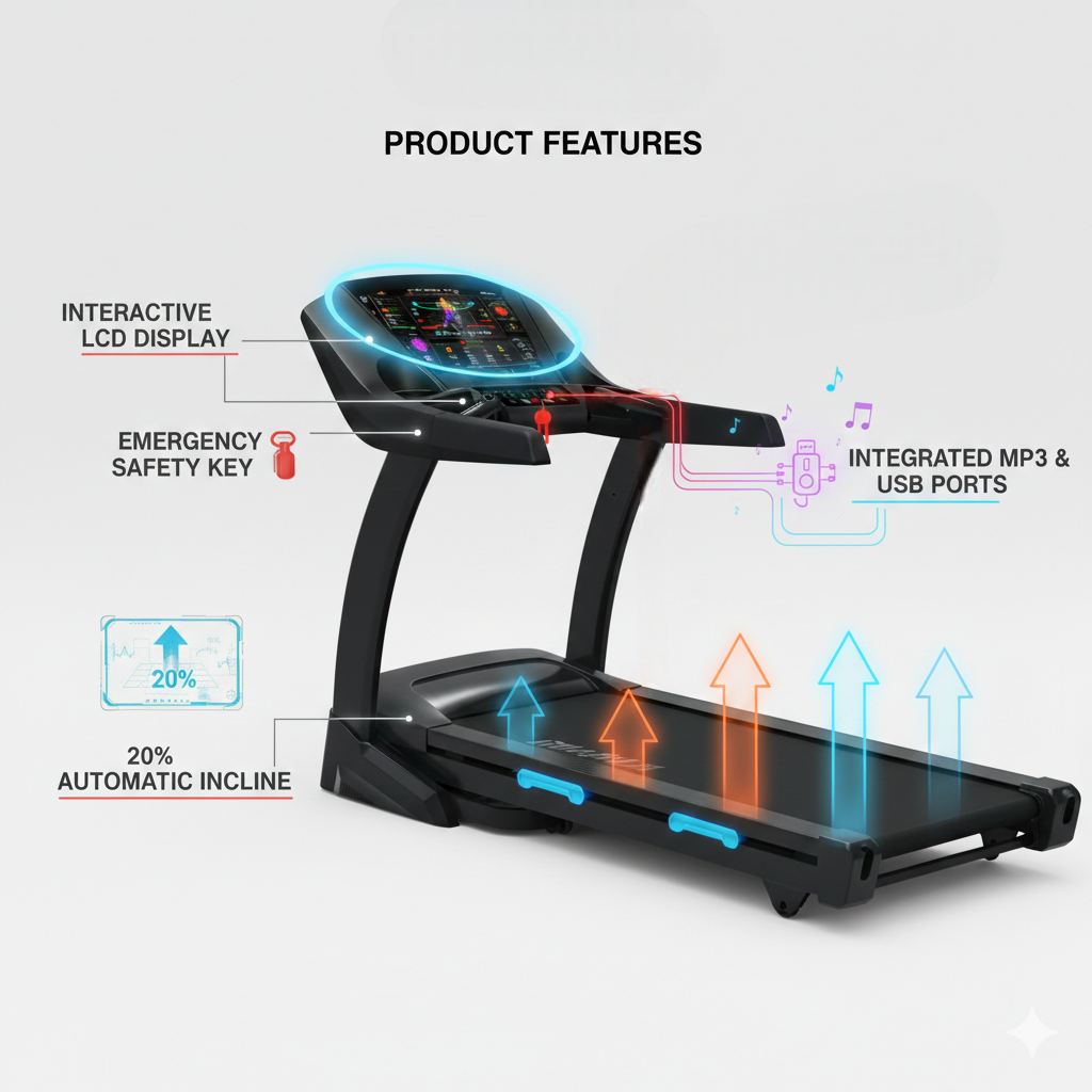 MF 8HP Treadmill with 10.1 Inch TV 20% Incline 145cm Belt