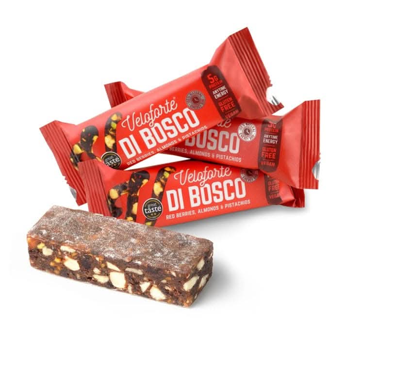 Veloforte Di Bosco Energy Bar - Red Berries, Almonds and Pistachios - 9 count x 62g - 5gr plant protein, 40gr Carbs, Rich in Dual source Carbohydrates, 100% Natural, Vegan, Gluten Free