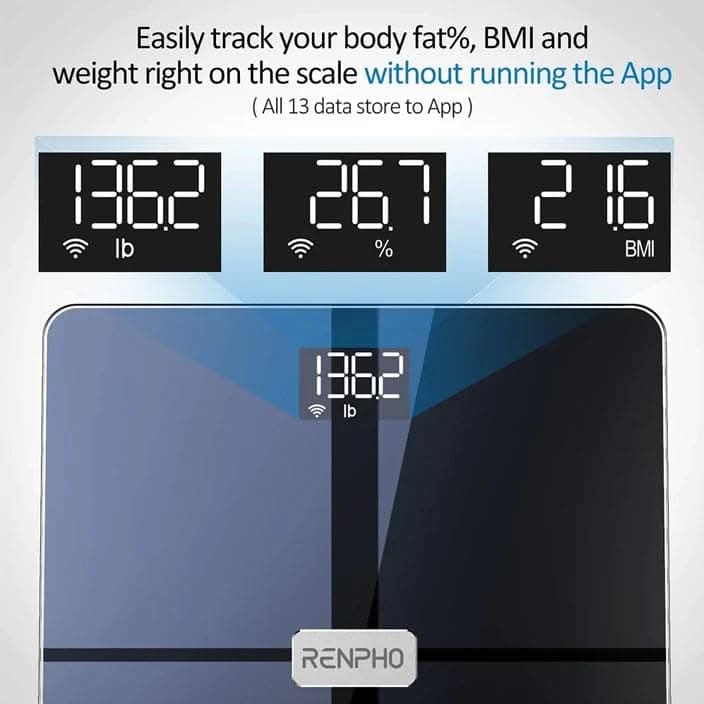 Renpho WiFi Scale for Body Weight, Smart Digital Bluetooth Weight Scale Tracks 13 Metrics, Bathroom Body Fat Scale 13 Health Monitor with Smart App, Elis Aspire