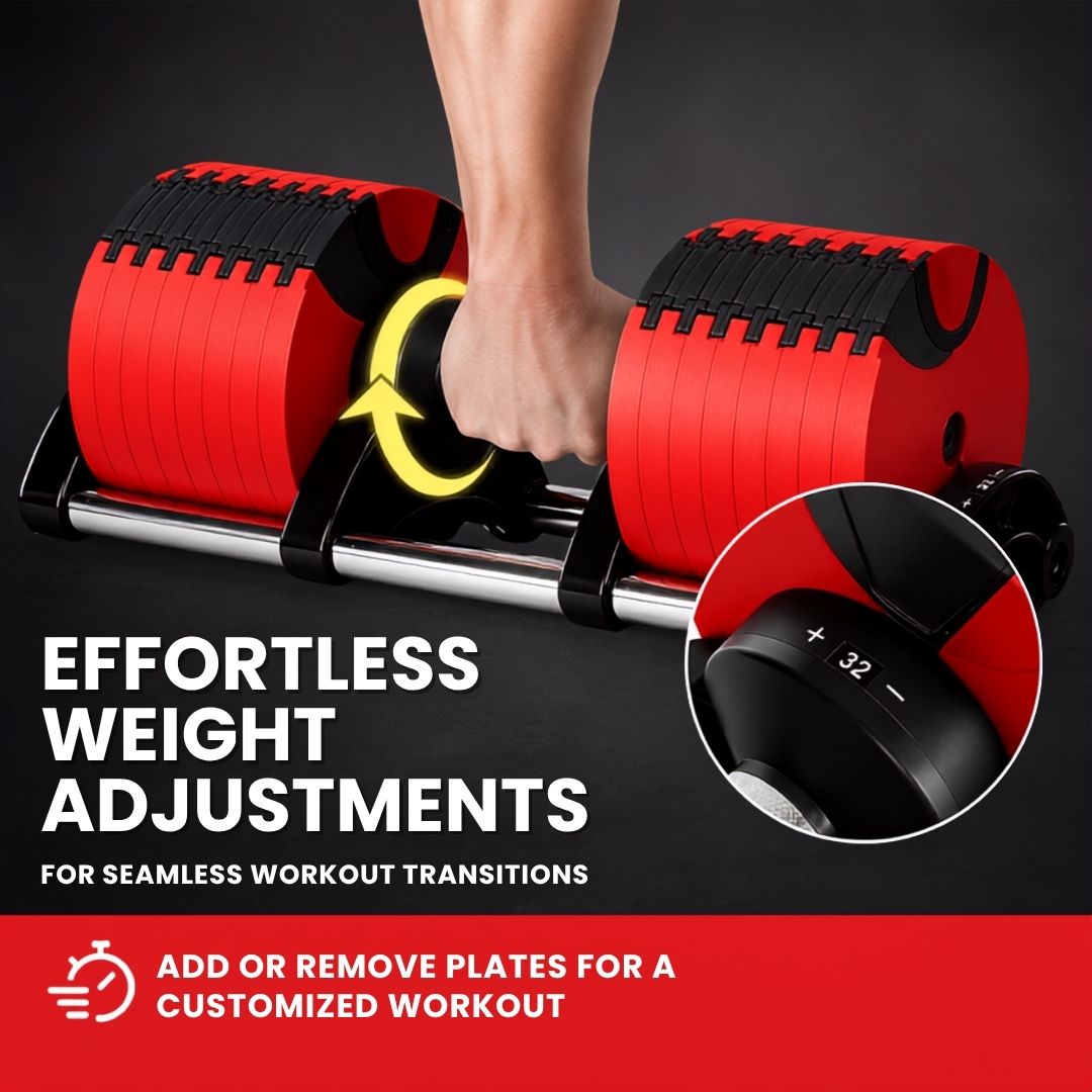 Leom Fitness Adjustable Dumbbells, 2kg to 32kg, Pair (Red)