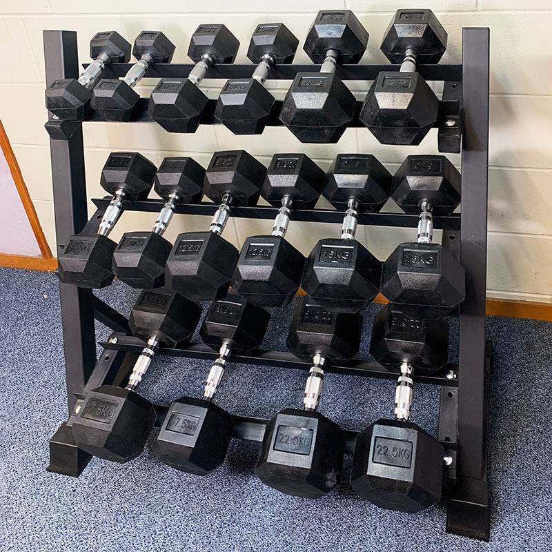 Level Fitness 2.5Kg to 20Kg Dumbbell Sets with 3 Tier Dumbbells Rack | 8 Pairs of Dumbbells