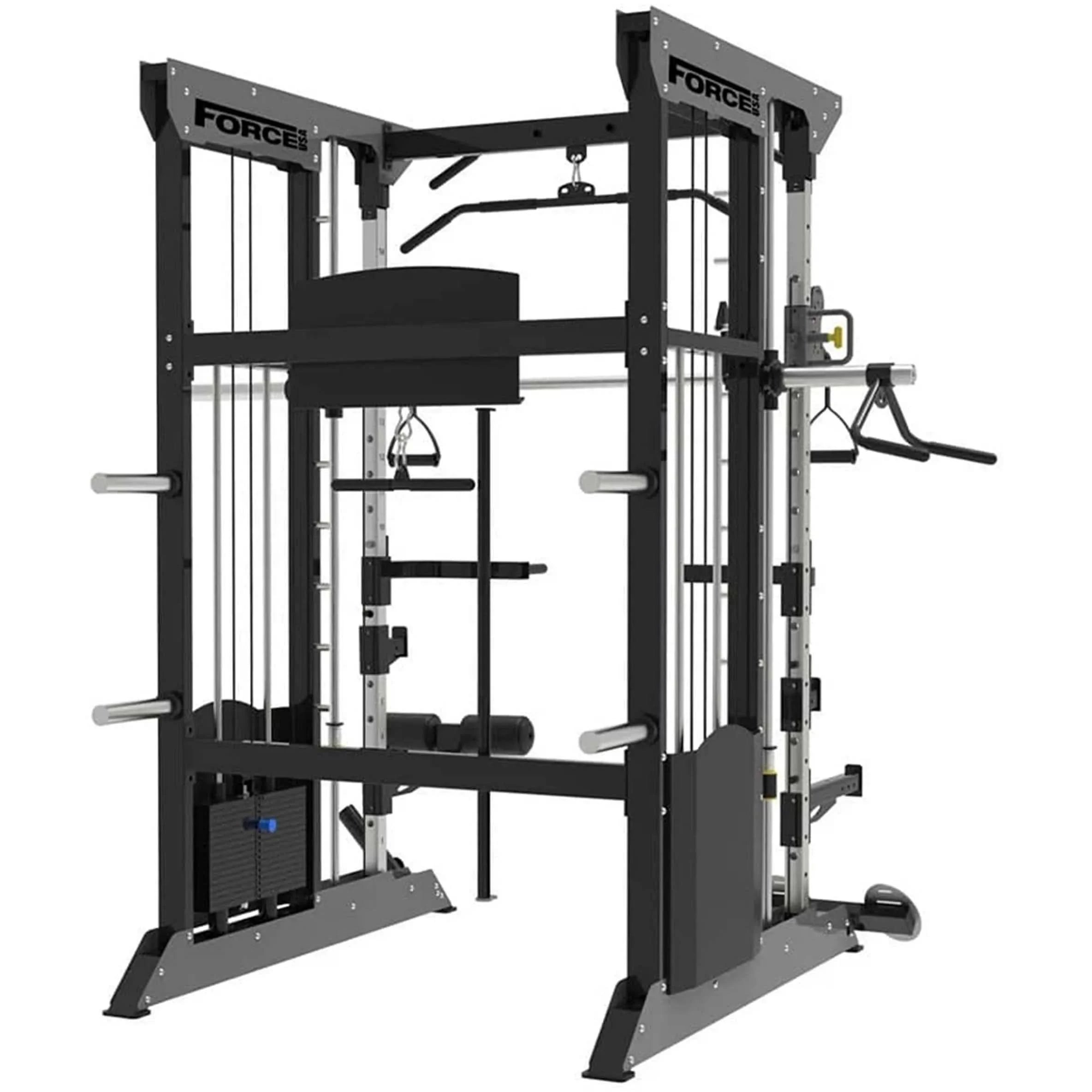 Force USA F100 All-In-One Trainer (Pin Loaded) – Includes 15kg Olympic Barbell & Dual Weight Stacks