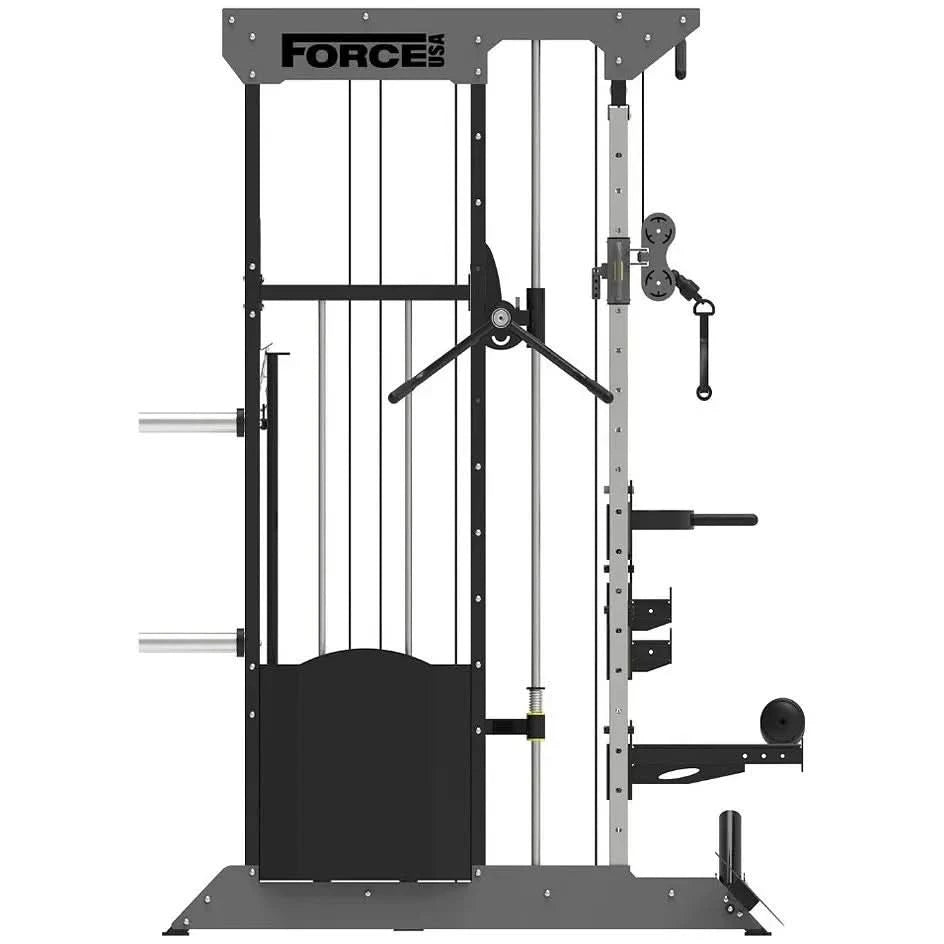 Force USA F100 All-In-One Trainer (Pin Loaded) – Includes 15kg Olympic Barbell & Dual Weight Stacks