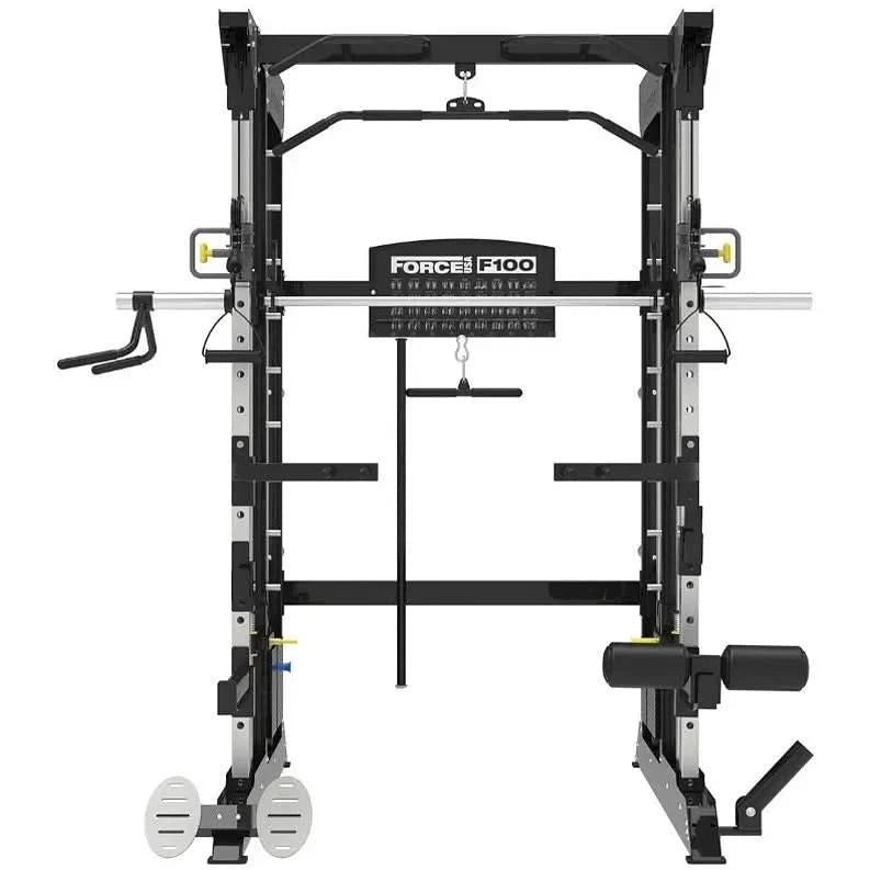 Force USA F100 All-In-One Trainer (Pin Loaded) – Includes 15kg Olympic Barbell & Dual Weight Stacks
