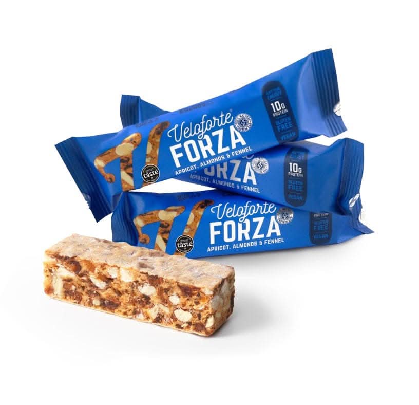 Veloforte Forza Protein Bar - Apricots, Almonds and Fennel - 9 count x 70g - 12gr plant protein, 38gr Carbs, Ultimate Recovery Bar, 100% Natural, Vegetarian, Gluten Free