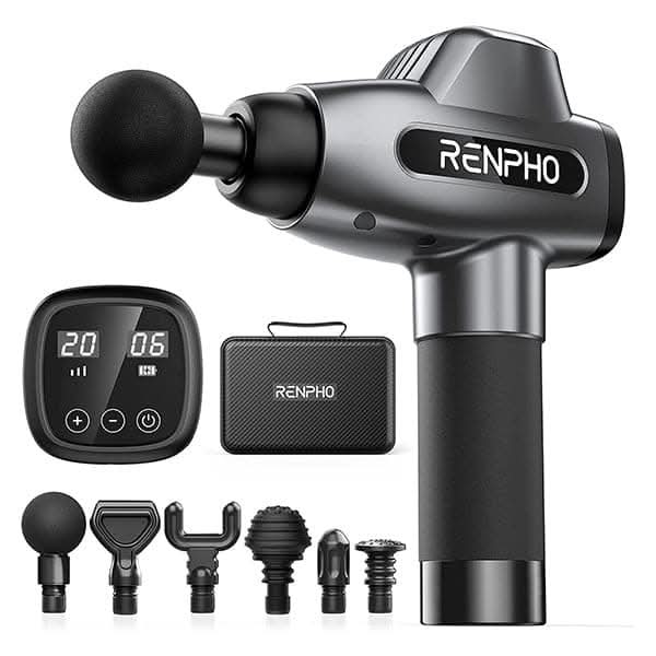 Renpho Percussion Massage Gun, Professional Powerful, 20 Speeds with 6 Massage Heads