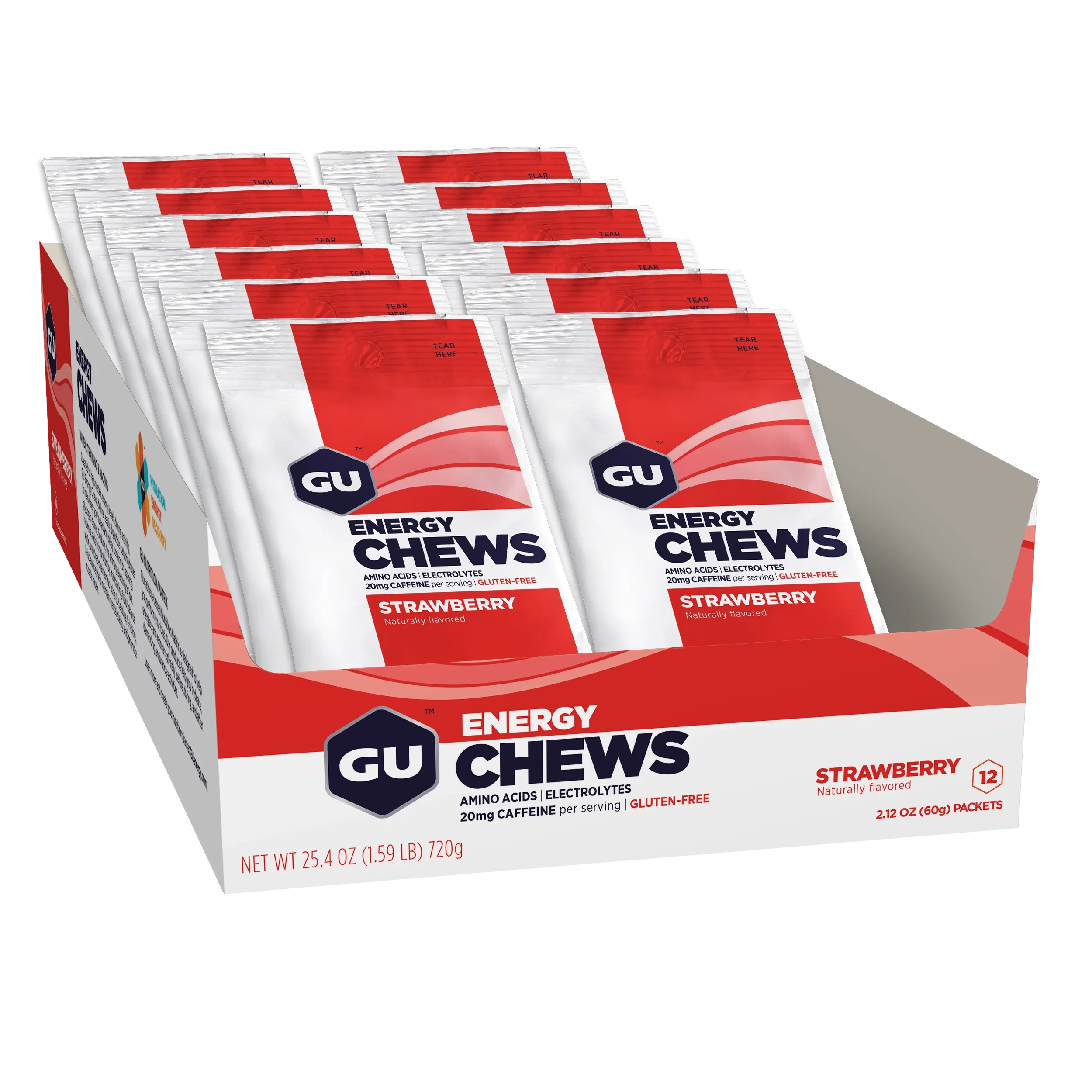 GU Energy Chews | Bite-Sized Chewable Energy (12 Count) Strawberry