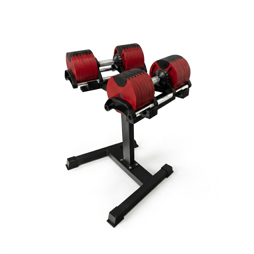 Leom Fitness Adjustable Dumbbells, 2kg to 32kg, Pair (Red)