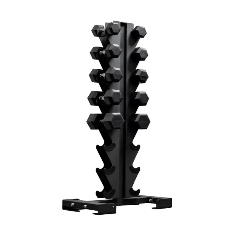 Liftdex Rubber Coated Dumbbell Combo Set (2.5kg–20kg) with Level Fitness 8 Pair Vertical Dumbbell Rack