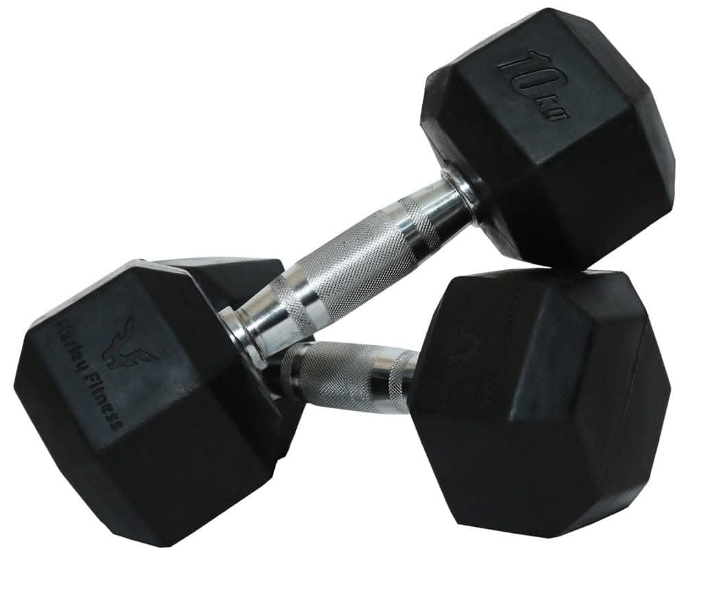 Harley Fitness Rubber Hex Dumbbell With Chrome Handle 10.00 KG