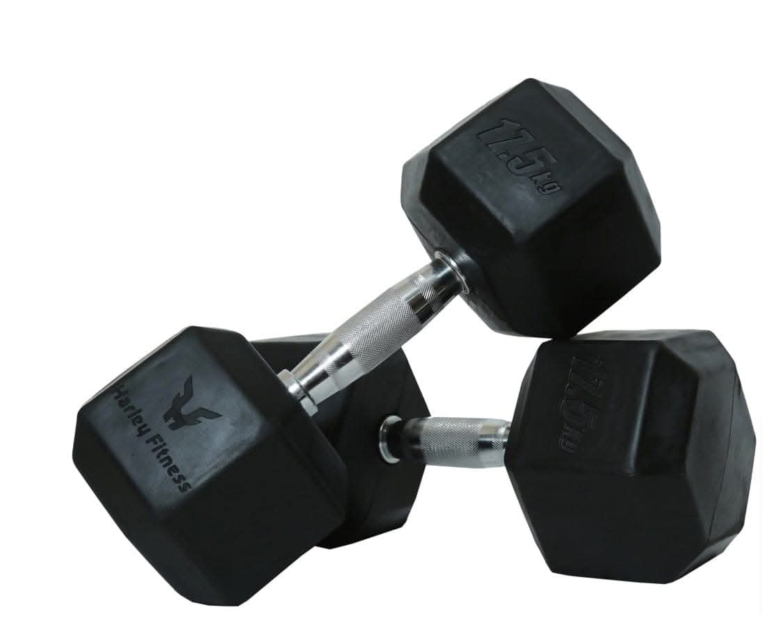 Harley Fitness Rubber Hex Dumbbell With Chrome Handle 17.50 KG