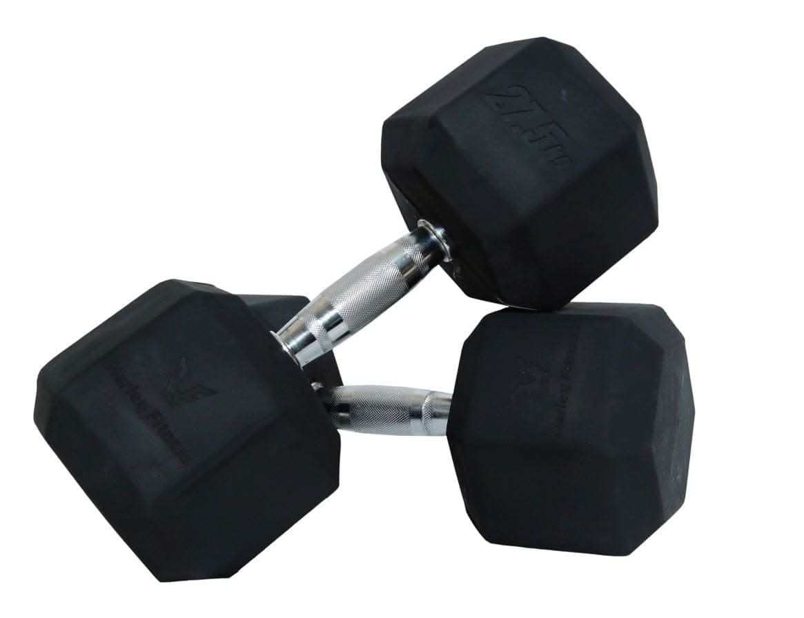Harley Fitness Rubber Hex Dumbbell With Chrome Handle 27.50 KG
