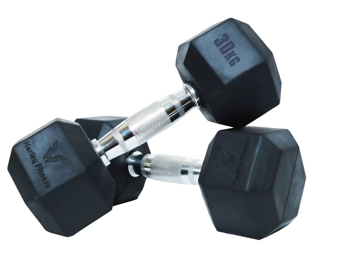 Harley Fitness Rubber Hex Dumbbell With Chrome Handle 30.00 KG