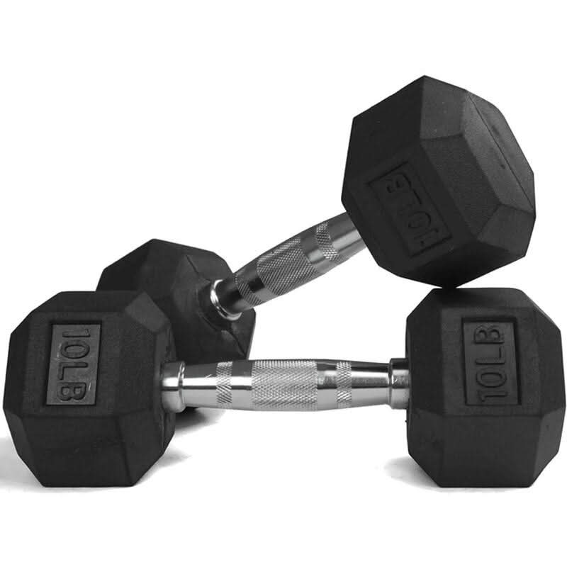 1441 Fitness Rubber Hex Dumbbells in Pounds 5 - 50 Lbs (Sold In Pair) | Weight in LBS | Tough & Durable | Chrome Plated Economical Handle 10 Pounds