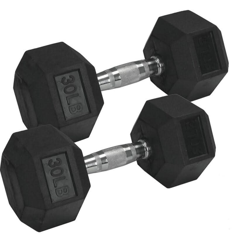 1441 Fitness Rubber Hex Dumbbells in Pounds 5 - 50 Lbs (Sold In Pair) | Weight in LBS | Tough & Durable | Chrome Plated Economical Handle 30 Pounds