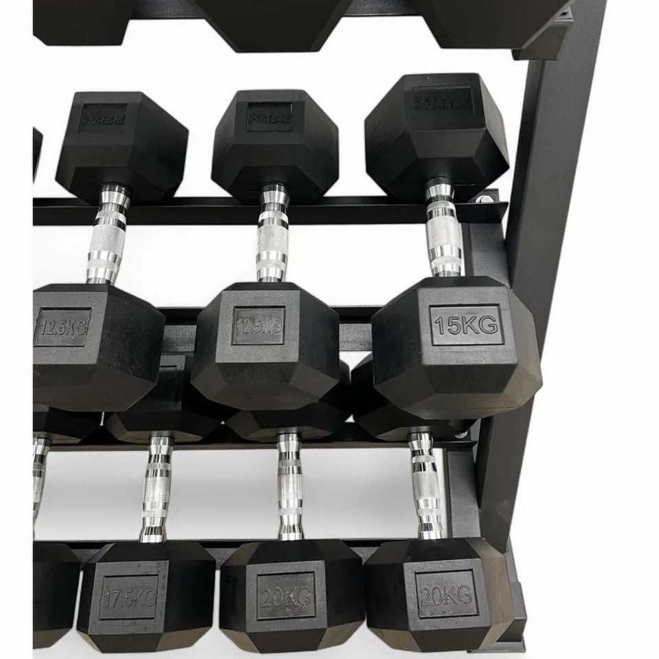 Level Fitness 2.5Kg to 20Kg Dumbbell Sets with 3 Tier Dumbbells Rack | 8 Pairs of Dumbbells