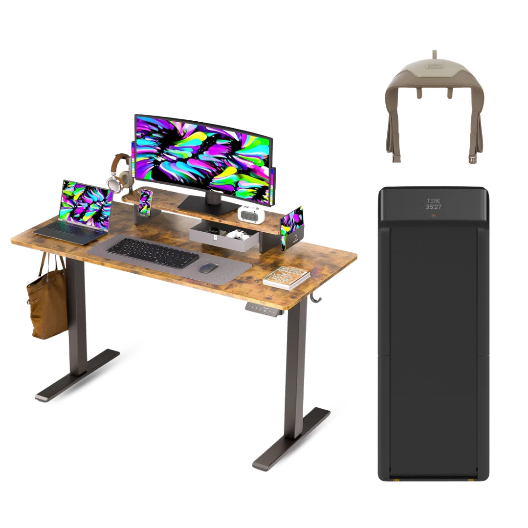 Kingsmith Walking Pad Desk Combo UAE Rustic Brown Desk with A1+ Pro (with Neck Massager)