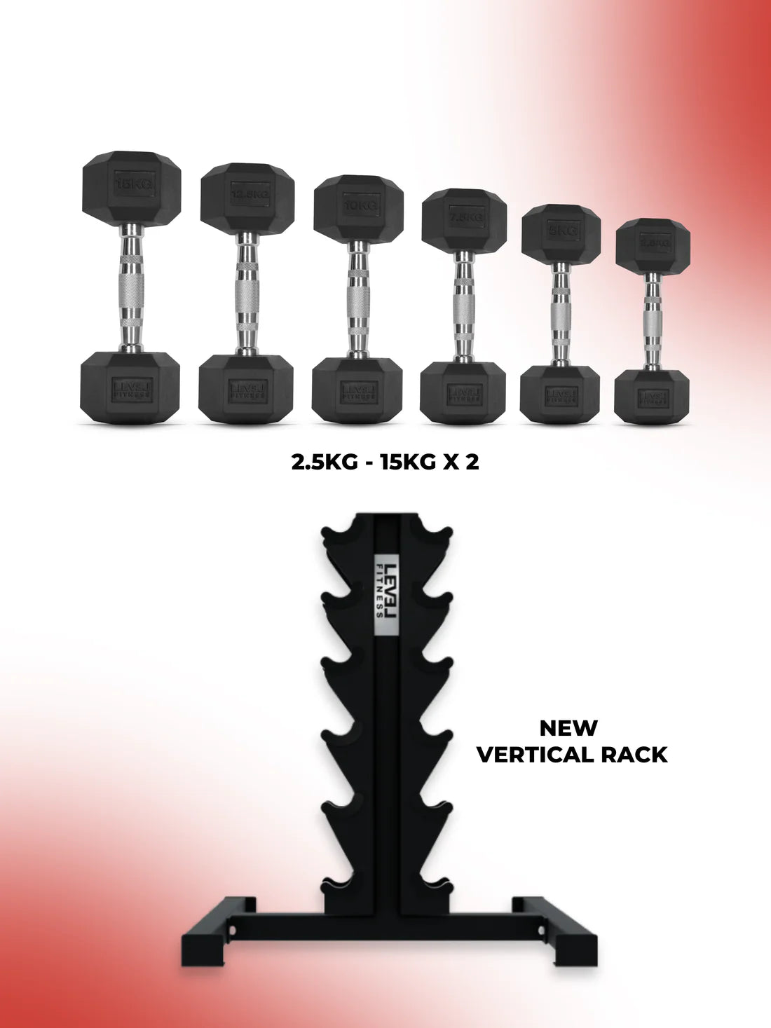 Level Fitness Dumbbells Set 2.5 to 15 Kg with 6 pair Vertical Dumbbell Rack Strength Training Equipment with Adjustable Bench for Bench Press (Optional) | Combo