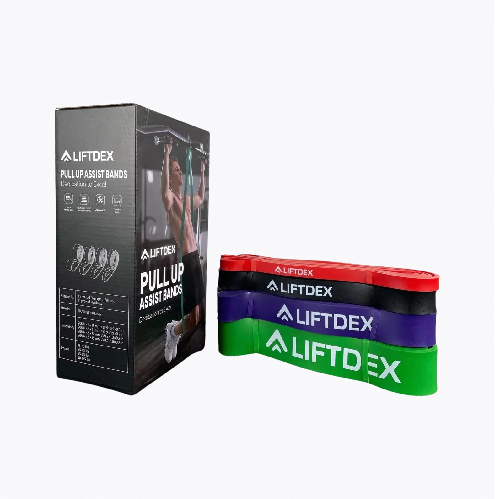 Liftdex Resistance Band Set (4): Strength Training | Rehab | Home Gym | Portable