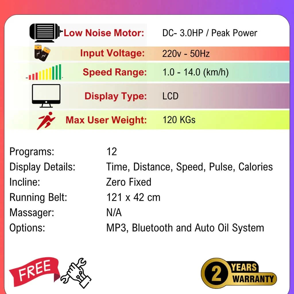 MF 3.5HP Treadmill with MP3 & Bluetooth | MF-143-1