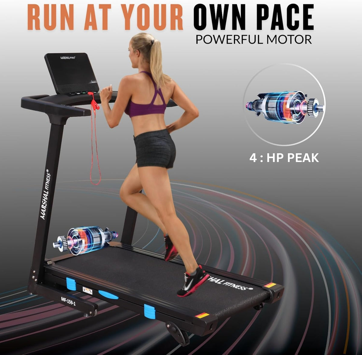 MF 3.5HP Foldable Treadmill 47cm Wide Belt 16 km/h 120kg