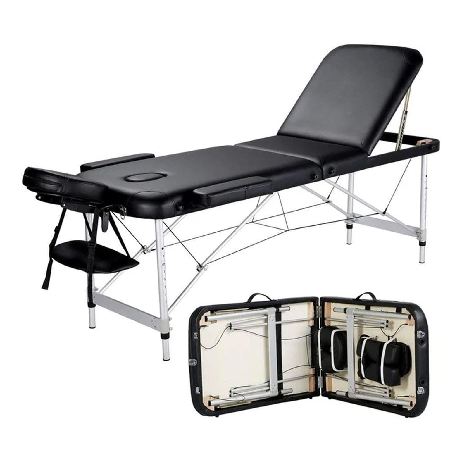 Nourest Three Foldable Professional Massage Table with Aluminum Frame Black
